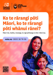 A poster in the Ngāpuhi dialect, informing voters about the Māori Electoral Option for the 2025 Local Elections