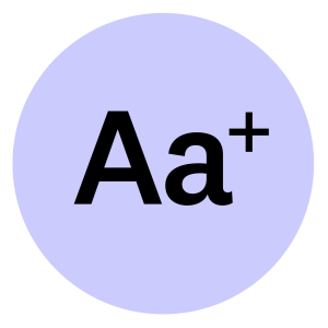 an icon for Large Print content about voting, featuring a capital letter A, a lowercase letter a, and a plus symbol (+)