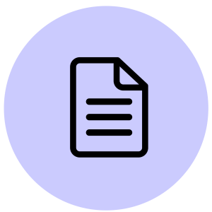 an icon for resources, featuring a black outline of a document inside a purple circle
