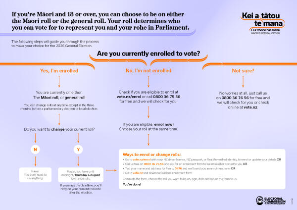 A flowchart to help people navigate their Māori Electoral Option choices.