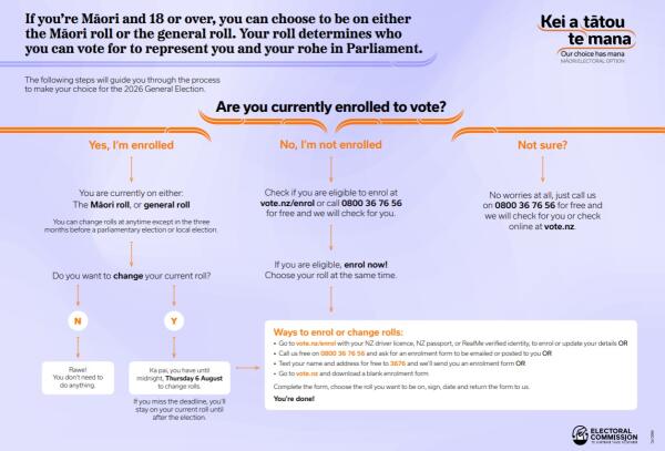 A flowchart to help people navigate their Māori Electoral Option choices.